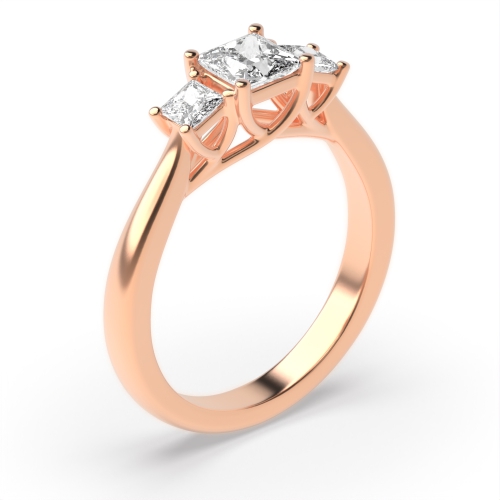 4 Prong Princess Rose Gold Regal triad Trilogy Diamond Rings