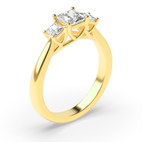 4 Prong Princess Yellow Gold Regal triad Trilogy Diamond Rings
