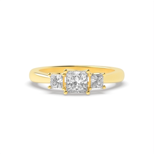 4 Prong Princess Yellow Gold Regal triad Trilogy Diamond Rings