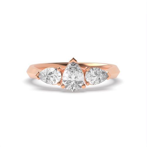 Prong Pear Rose Gold Trilogy Diamond Rings