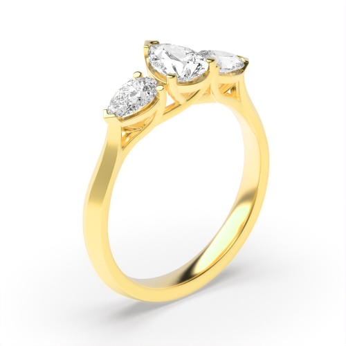 Prong Pear Yellow Gold Trilogy Diamond Rings