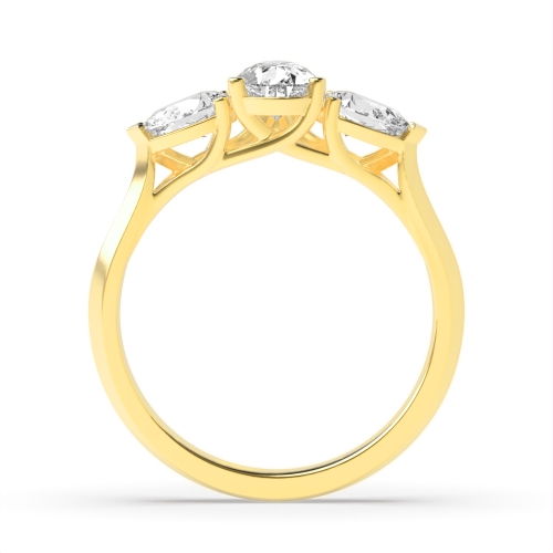 Prong Pear Yellow Gold Trilogy Diamond Rings