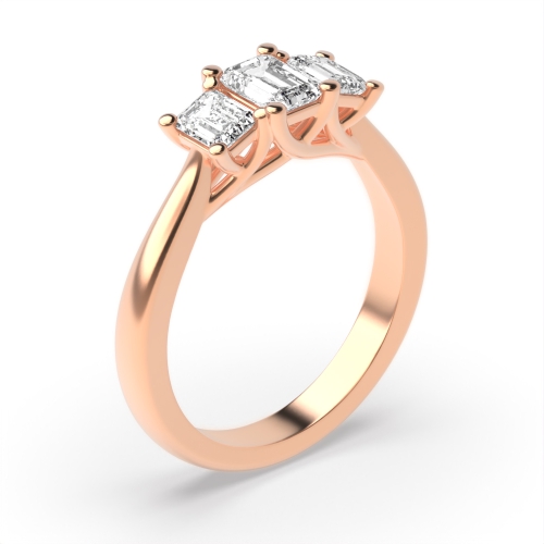 4 Prong Emerald Rose Gold Trilogy Diamond Rings
