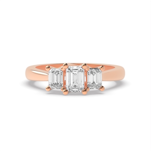 4 Prong Emerald Rose Gold Trilogy Diamond Rings
