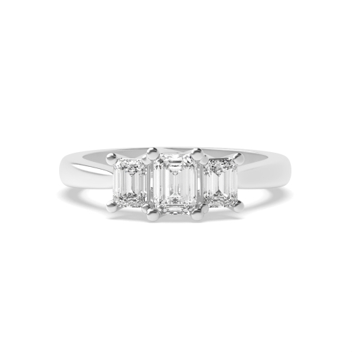 4 Prong Emerald Lab Grown Trilogy Diamond Rings