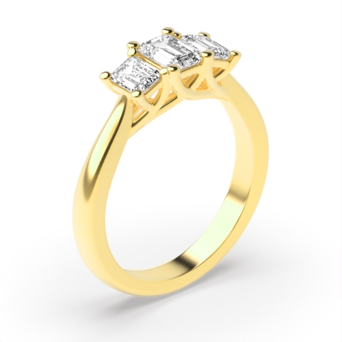 4 Prong Emerald Yellow Gold Trilogy Diamond Rings