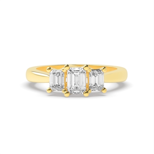 4 Prong Emerald Yellow Gold Trilogy Diamond Rings
