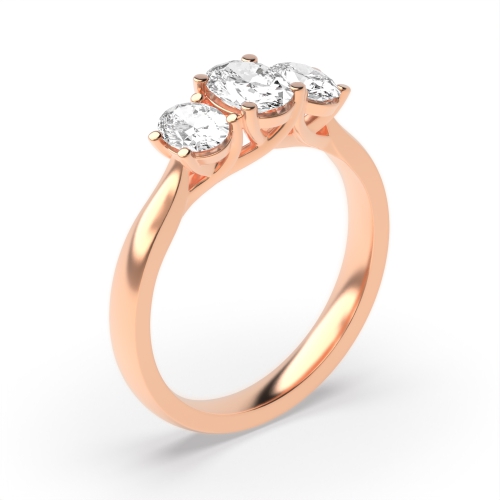 4 Prong Oval Rose Gold Trilogy Diamond Rings