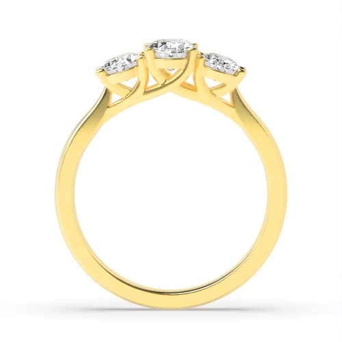 4 Prong Oval Yellow Gold Trilogy Diamond Rings