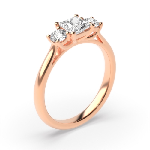 4 Prong Princess/Round Rose Gold Opulence Trilogy Diamond Rings