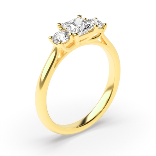 4 Prong Princess/Round Yellow Gold Opulence Trilogy Diamond Rings