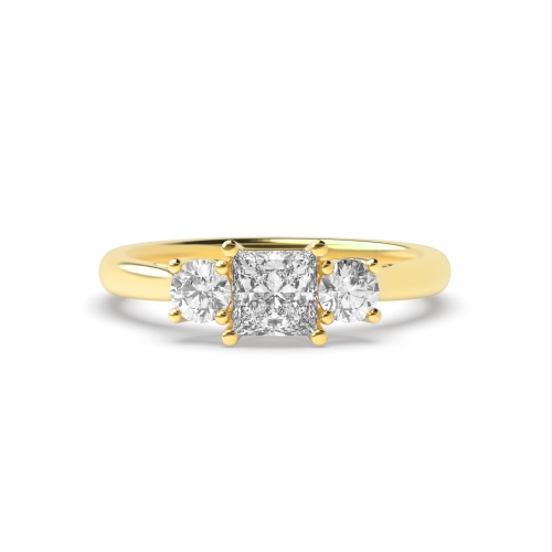 4 Prong Princess/Round Yellow Gold Opulence Trilogy Diamond Rings