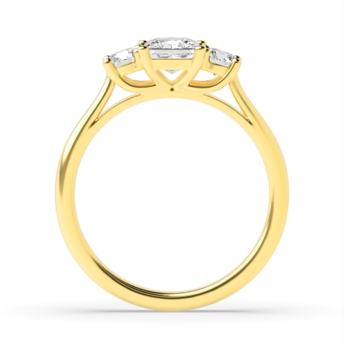 4 Prong Princess/Round Yellow Gold Opulence Trilogy Diamond Rings