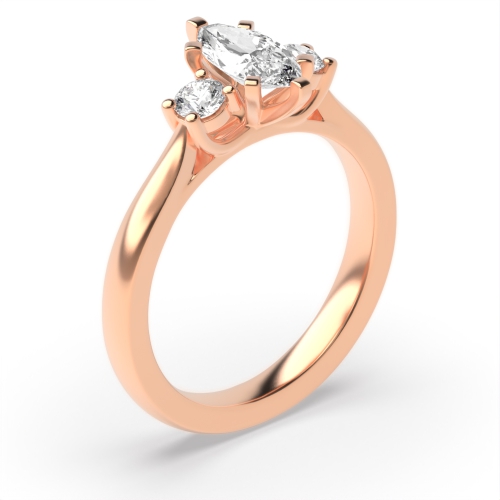 unique marquise and round cut diamond trilogy engagement rings for women