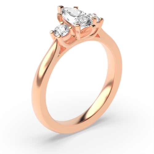 6 Prong Marquise/Round Rose Gold Trilogy Engagement Rings