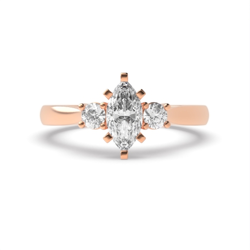 6 Prong Marquise/Round Rose Gold Trilogy Engagement Rings