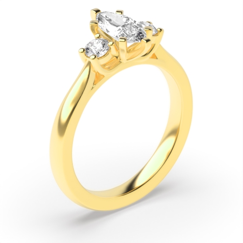 6 Prong Marquise/Round Yellow Gold Engagement Rings