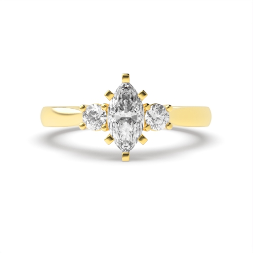 6 Prong Marquise/Round Yellow Gold Engagement Rings