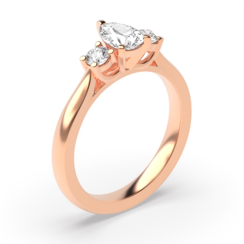 3 Prong Round/Pear Rose Gold Unique Trilogy Diamond Rings