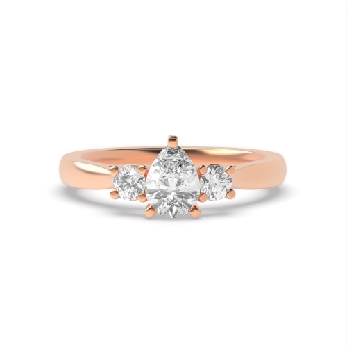 3 Prong Round/Pear Rose Gold Unique Trilogy Diamond Rings