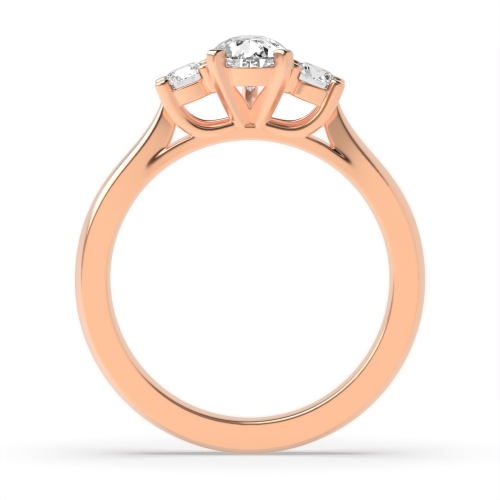 3 Prong Round/Pear Rose Gold Unique Trilogy Diamond Rings