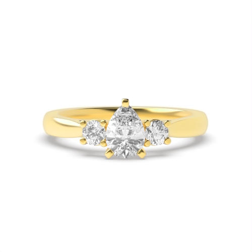3 Prong Round/Pear Yellow Gold Unique Trilogy Diamond Rings