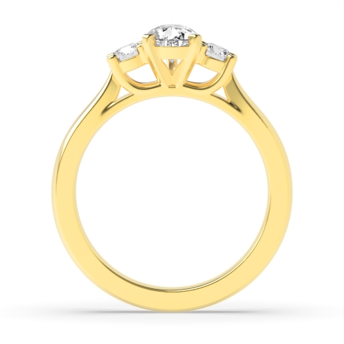 3 Prong Round/Pear Yellow Gold Unique Trilogy Diamond Rings