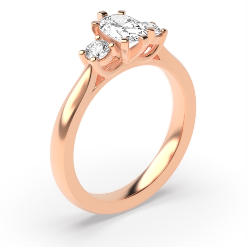 6 Prong Oval/Round Rose Gold Spark Trilogy Diamond Rings