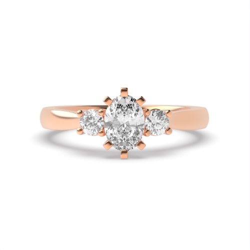 6 Prong Oval/Round Rose Gold Spark Trilogy Diamond Rings
