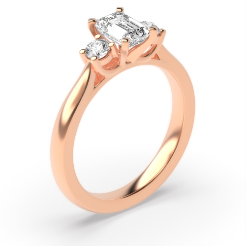 6 Prong Emerald/Round Rose Gold Trilogy Diamond Rings