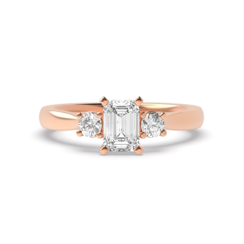 6 Prong Emerald/Round Rose Gold Trilogy Diamond Rings
