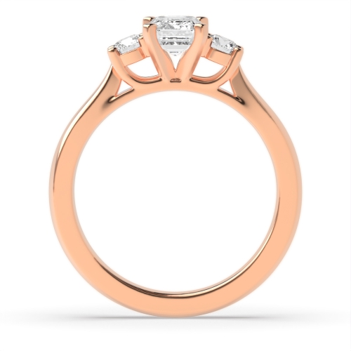 6 Prong Emerald/Round Rose Gold Trilogy Diamond Rings