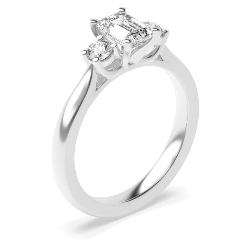 6 Prong Emerald/Round Lab Grown Trilogy Diamond Rings