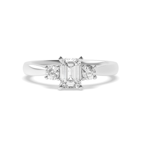 6 Prong Emerald/Round Lab Grown Trilogy Diamond Rings