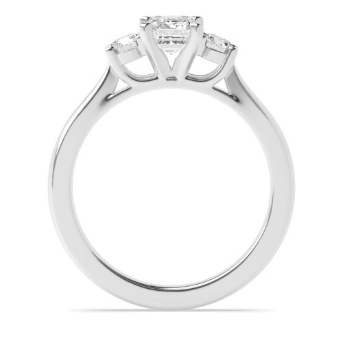 6 Prong Emerald/Round Lab Grown Trilogy Diamond Rings
