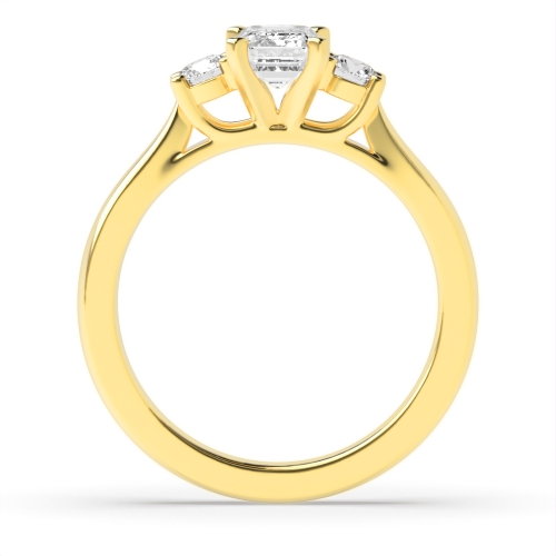 6 Prong Emerald/Round Yellow Gold Trilogy Diamond Rings