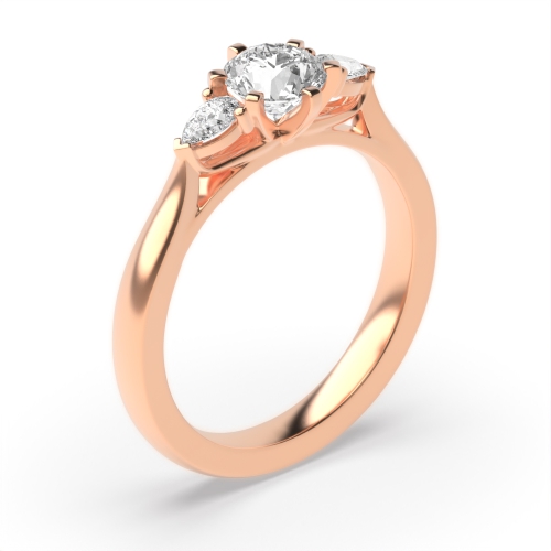 6 Prong Round/Pear Rose Gold Trilogy Diamond Rings
