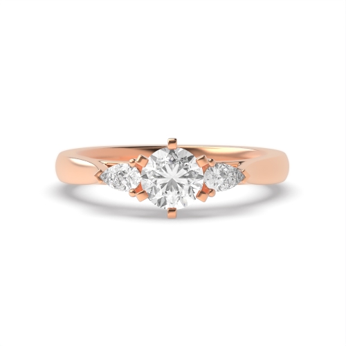 6 Prong Round/Pear Rose Gold Trilogy Diamond Rings