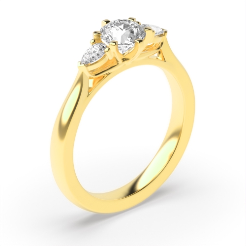 6 Prong Round/Pear Yellow Gold Trilogy Diamond Rings