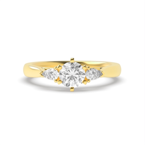 6 Prong Round/Pear Yellow Gold Trilogy Diamond Rings