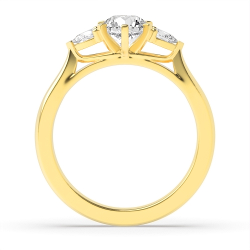 6 Prong Round/Pear Yellow Gold Trilogy Diamond Rings