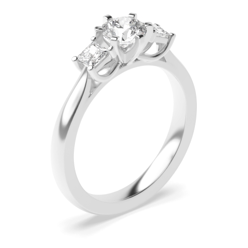 unique round and princess cut diamond trilogy engagement rings for women