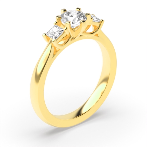 6 Prong Princess/Round Yellow Gold Trilogy Diamond Rings