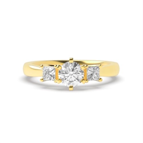 6 Prong Princess/Round Yellow Gold Trilogy Diamond Rings