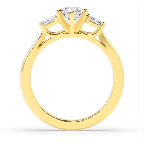 6 Prong Princess/Round Yellow Gold Trilogy Diamond Rings
