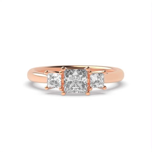 4 Prong Princess Rose Gold Unique Trilogy Diamond Rings