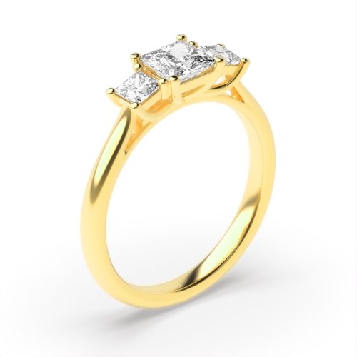 4 Prong Princess Yellow Gold Unique Trilogy Diamond Rings