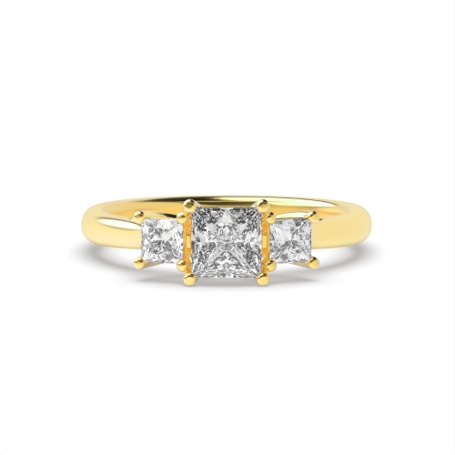 4 Prong Princess Yellow Gold Unique Trilogy Diamond Rings