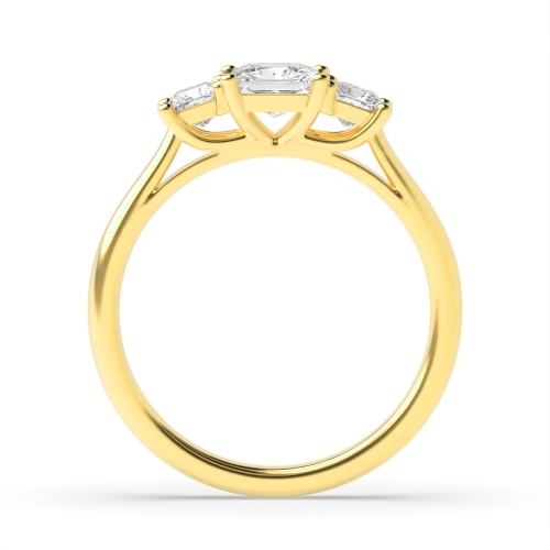 4 Prong Princess Yellow Gold Unique Trilogy Diamond Rings