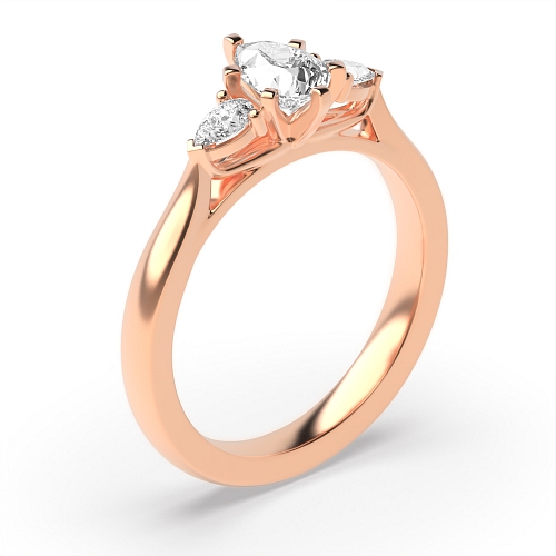 Prong Pear Rose Gold Unique Trilogy Diamond Rings